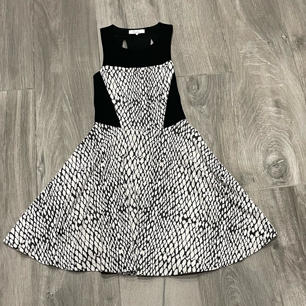 Parker fit and flare black/white dress - XS